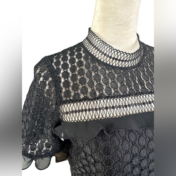 Chelsea 28 lace embroidered ruffle short sleeve little black dress - Picture 3 of 10